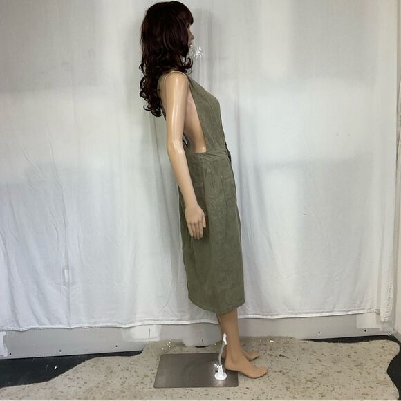 ZARA khaki corduroy pinafore midi cotton overall dress M - Picture 5 of 15
